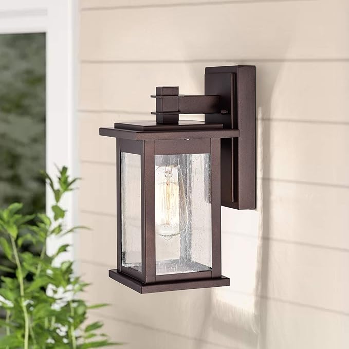 MICSIU 2 Pack Oil Rubbed Bronze Outdoor Light Fixtures, 12 Inch Exterior Wall Lighting with Clear Seedy Glass Shades, Waterproof Outside Light Fixtures for House, Porch, Entryway, Patio, Garage