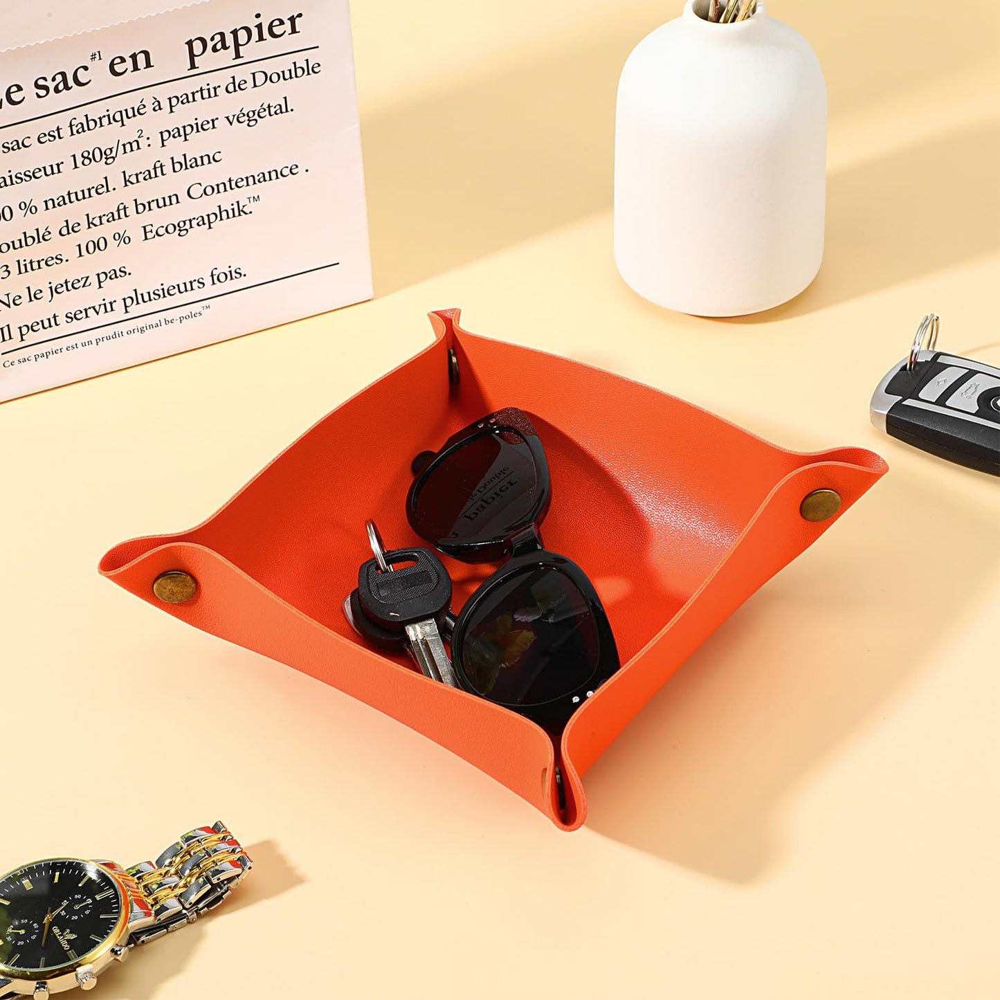 20 Pcs PU Leather Jewelry Valet Tray for Women and Man Portable Catchall Travel Storage Dish Plate Key Tray For Entryway Desk Organizer for Phone, Keys, Glasses, Wallet, Earphone, Watch, Coin