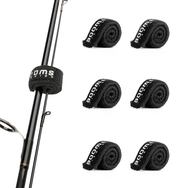 Booms Fishing RS3 5.9" Fishing Rod Wrap Pole Straps for the Tip of the Rods, Black 6pcs