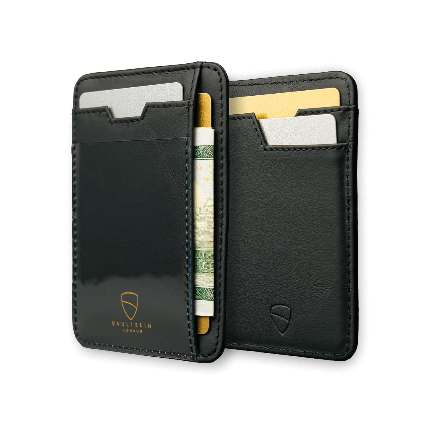 Vaultskin BRIXTON Slim RFID Wallet for Men - Leather Front Pocket Minimalist Card Holder Wallet with ID Window & Gift Box (Jet Black)
