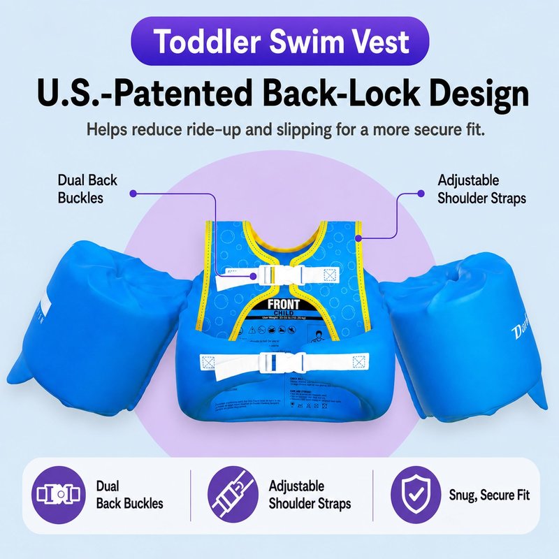 Dark Lightning Toddler Swim Vest for Kids Ages 2-7, Kids Floaties with Arm Wings, USCG Approved Pool Swim Vest for Boys Girls, 33-55 lbs (Submarine)