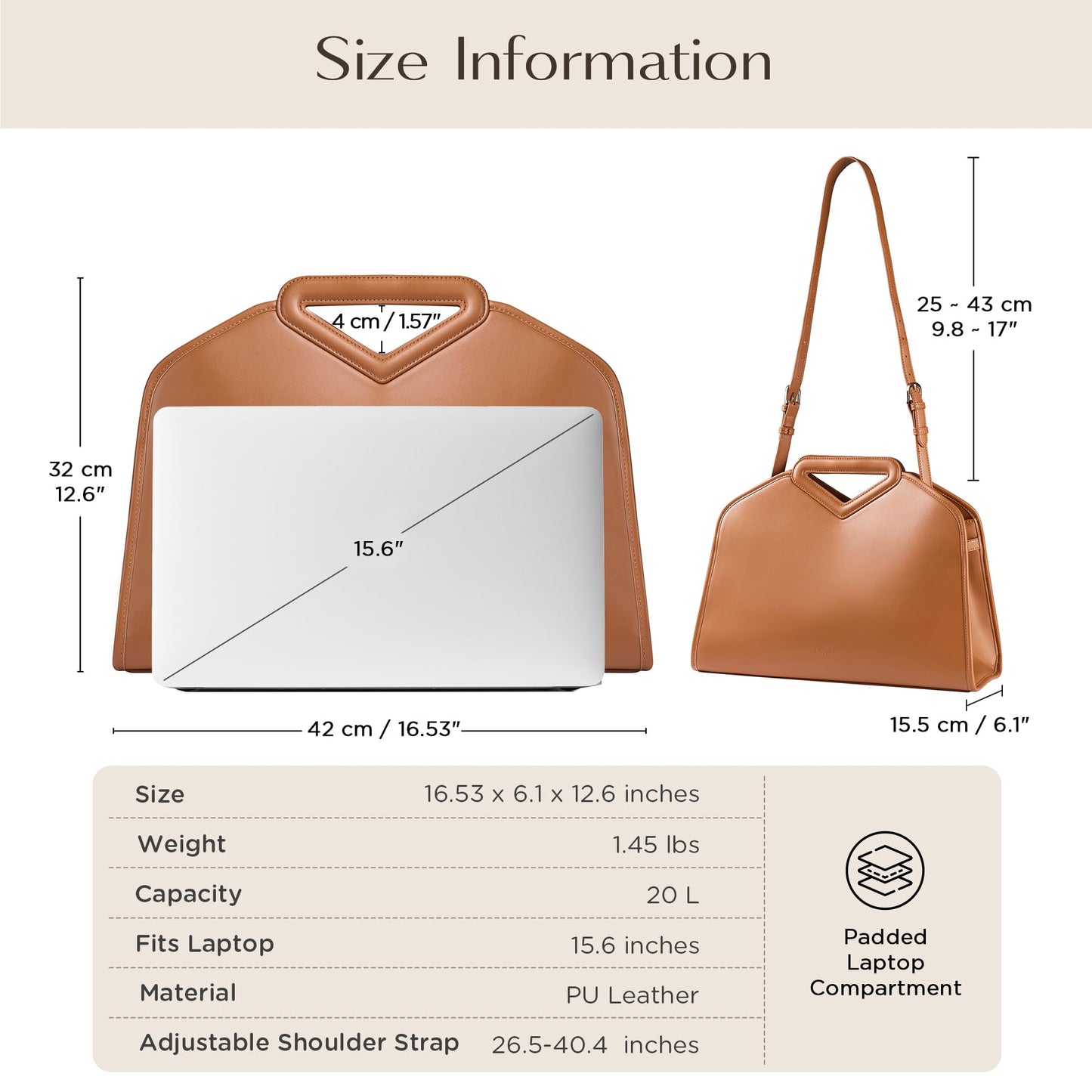 CHUNLI 16 Inch Laptop Bag for Women, Waterproof Tote Computer Bag for Work Business, PU Leather Briefcase Purses Handbag