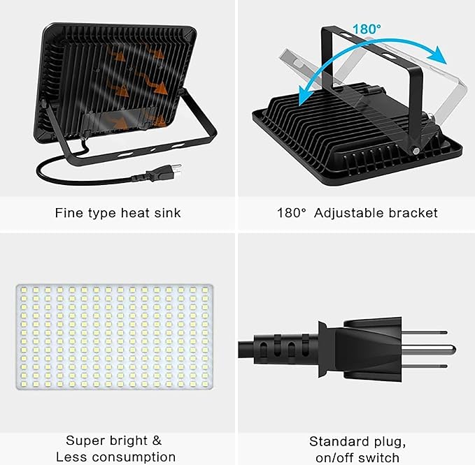 MORSEN 200W Flood Light Outdoor Plug in - 20000LM 5000K LED Flood Light, IP66 Waterproof, UL Listed Daylight Security Lights for Garden, Yard, Garage, Stadium, 2 Pack