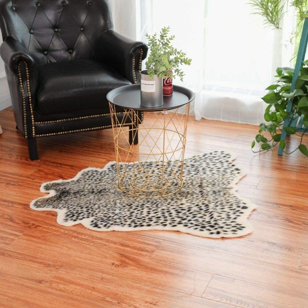 Leopard Print Area Rug Faux Cowhide Skin Fur Non-Slip Cheetah Rug Small Accent Distressed Animal Print Hide Mat Floor Carpet for Door Mat Entryway Bedrooms Laundry Room Decor 3.3x2.95Ft, Leopard