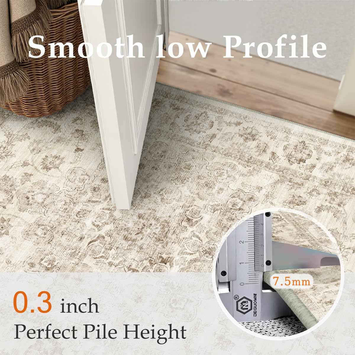 WondRg 2x3 Washable Neutral Area Rug Beige Vintage Entryway Kitchen Carpet Non-Slip Soft Low Pile Farmhouse Indoor Small Throw Rug for Bedroom Bathroom Entrance