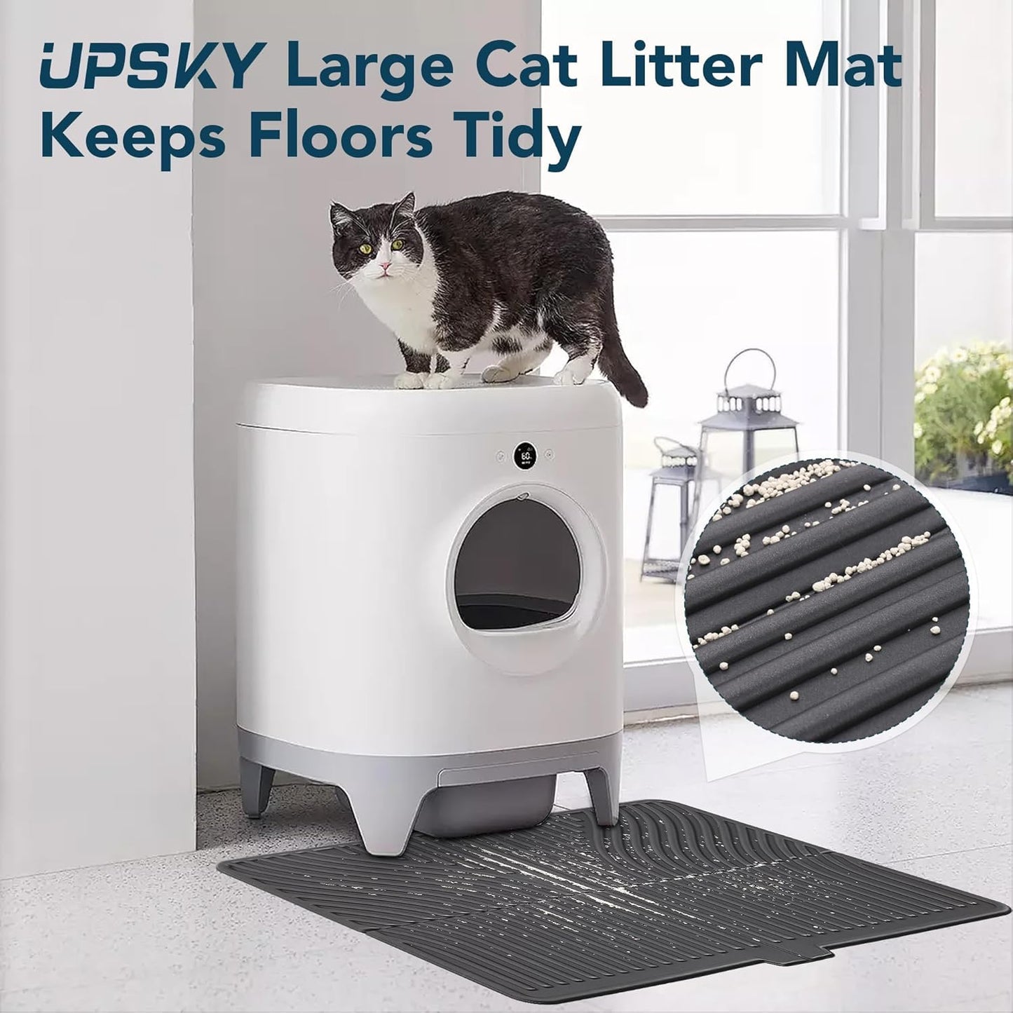 UPSKY Cat Litter Mat, Large Kitty Litter Trapping Mat Soft on Kitty Paws, Litter Box Mat Keep Floor Clean, 31" x 24" Waterproof and Washable Trapping Mats Catcher Pad for Scatter Control