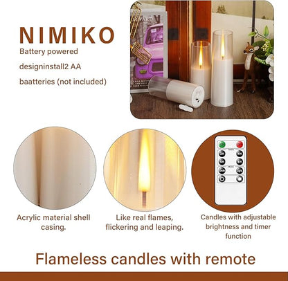 Flickering Flameless Candles 7Pcs Upgraded Realistic Dancing Flame Battery Operated Candles,LED Candles with Remote and Timers,Acrylic Electric Pillar Candles for Festivals Decor(White)