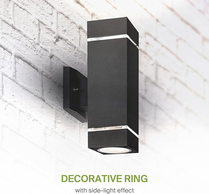 ASD 2 Light Square Outdoor Wall Light Fixture | 120W E26 Bulb Socket 120V ETL Cylinder Up Down Lights | LED/CFL/Incandescent Bulb Exterior Wall Sconce | Front Door, Porch Patio | Ringed Black, 6 Pack