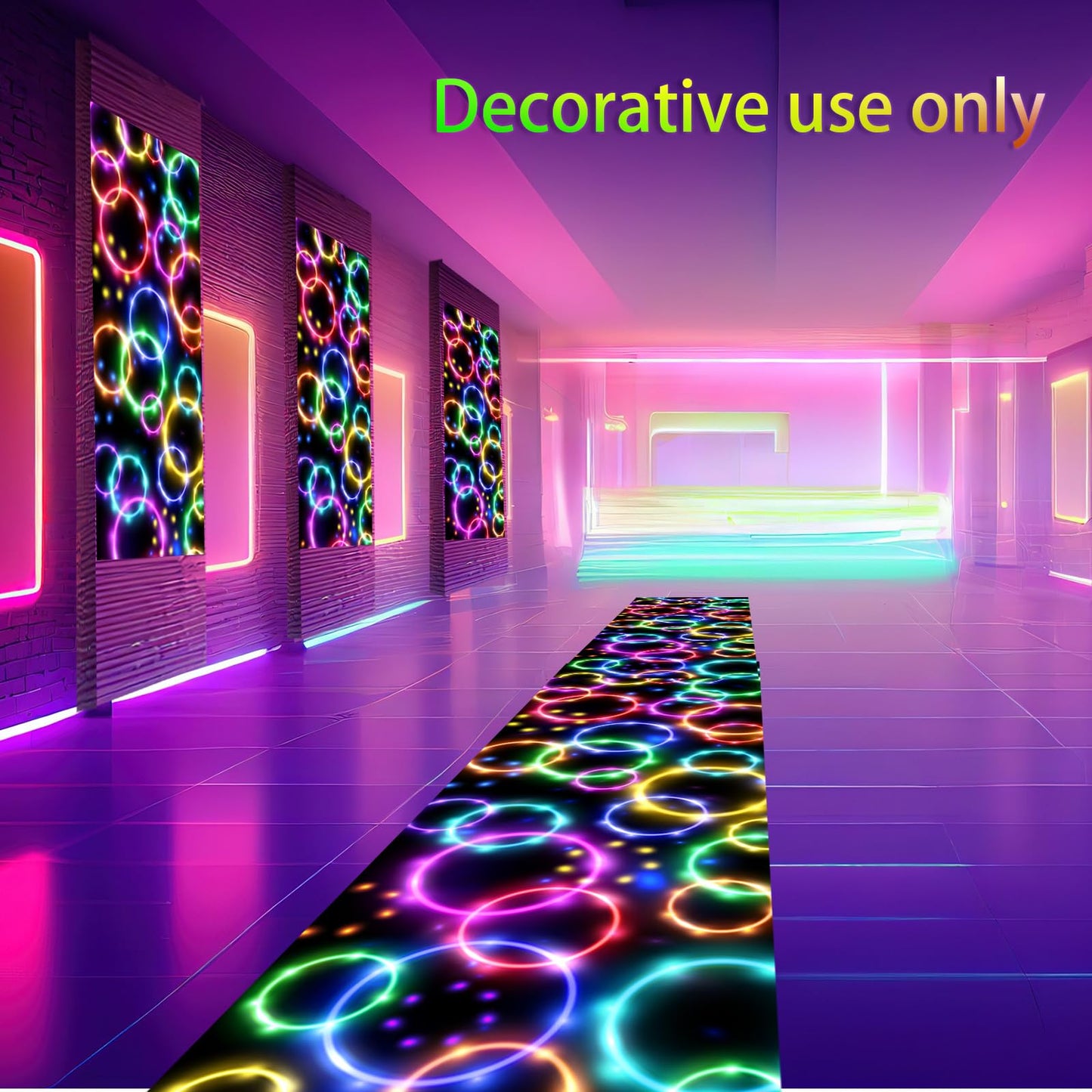 Haull 118 x 39 Inch Glow in The Dark Runner Neon Light up Dance Floor Black Light Party Decor 80s 90s Disco Party Supplies Neon Table Cloths Tapestry UV Rug Backdrop Props(Dream Bubble)