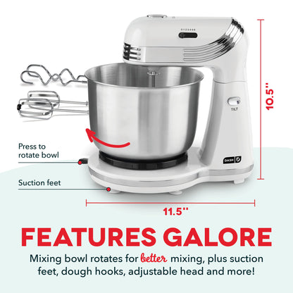 Dash Stand Mixer (Electric Mixer for Everyday Use): 6 Speed Stand Mixer with 3 Quart Stainless Steel Mixing Bowl, Dough Hooks & Mixer Beaters for Dressings, Frosting, Meringues & More - Pink