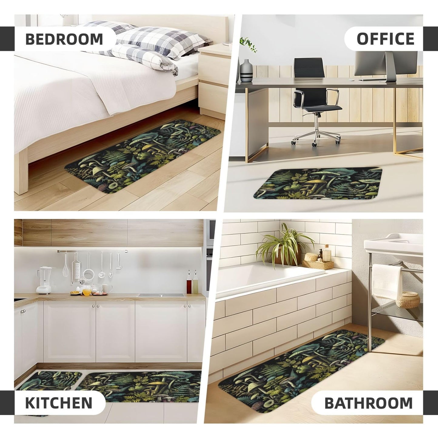 Mushroom Kitchen Rugs Set of 2, Mushroom Kitchen Mats, Non-Slip Absorbent Washable Kitchen Mats for Home Kitchen Decor, 17'' X 30''+17'' X 47''