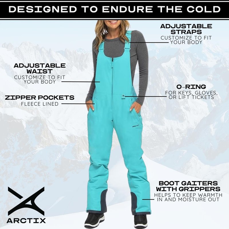 Essential Insulated Ski Bibs for Women - Water Resistant Snow Pants for Skiing & Snowboarding