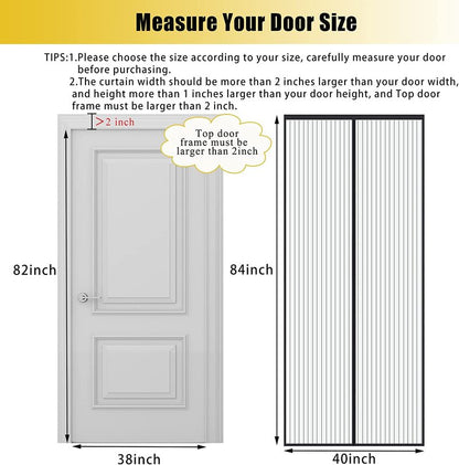 Magnetic Screen Door - Fit 38x82inch, Size 40x84inch, Keeps Bugs & Mosquito Out - Magnet for Interior/Outdoor Doors, Black