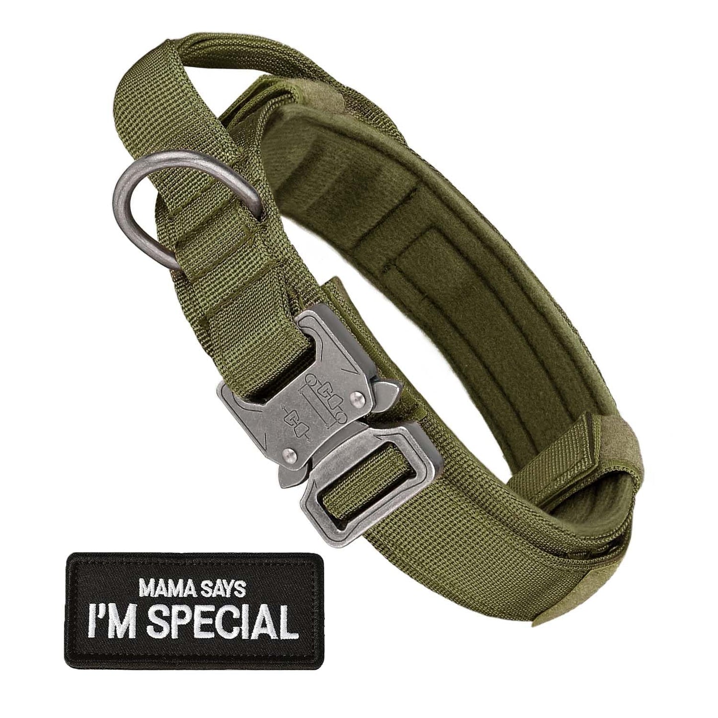 Tactical Dog Collar with Handle - Adjustable Nylon Training Military Dog Collar with Heavy Duty Metal Buckle Collar for Medium Large Dogs,with Patch