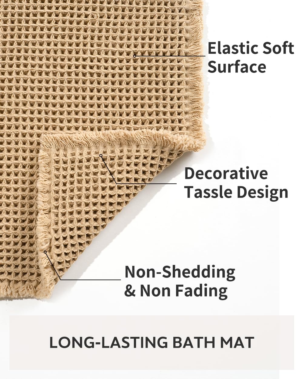 tchdio Waffle Bath Mat Rug, Super Absorbent Non Slip Bath Mats Ultra Soft Bathmat Machine Washable Bathroom Rugs with Tassels, Bath Rugs for Bathroom Floor Beside Tub, 17" x 24", Brown