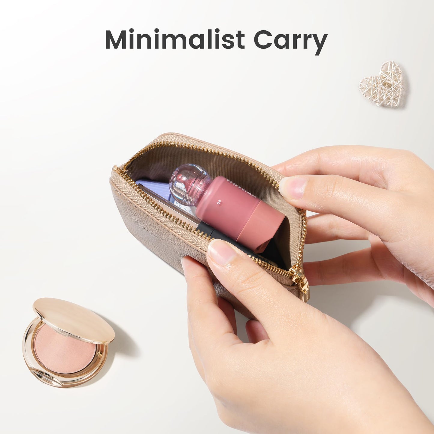 ROWNYEON Small Makeup Bag for Purse, Mini Portable Cosmetic Bags for Women, PU Leather Coin Purse Lipstick Cosmetic Accessories Organizer, Travel Makeup Pouch Zipper Pouch for Men Women