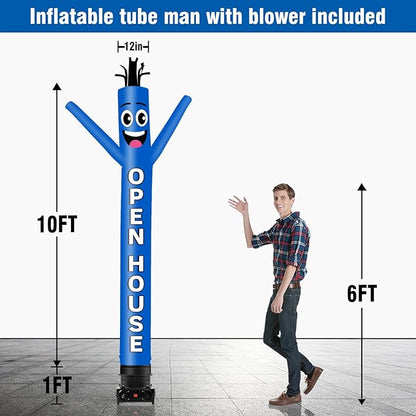 10FT Tall Inflatable Tube Man Open House Wacky Wavy Dancing Guy with 3/4 HP Weather-Resistant Blower (12''Diameter) for Outdoor Decoration Advertising Business Promotion - Blue