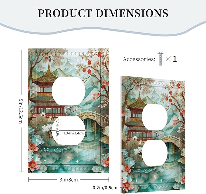 Asian Palace Traditional Bridge Cherry Blossoms Light Switch Cover 1 Gang Outlet Plate Single Duplex Wall Plate Covers Decorative Switchplate Covers Electrical Faceplate for Home Decor