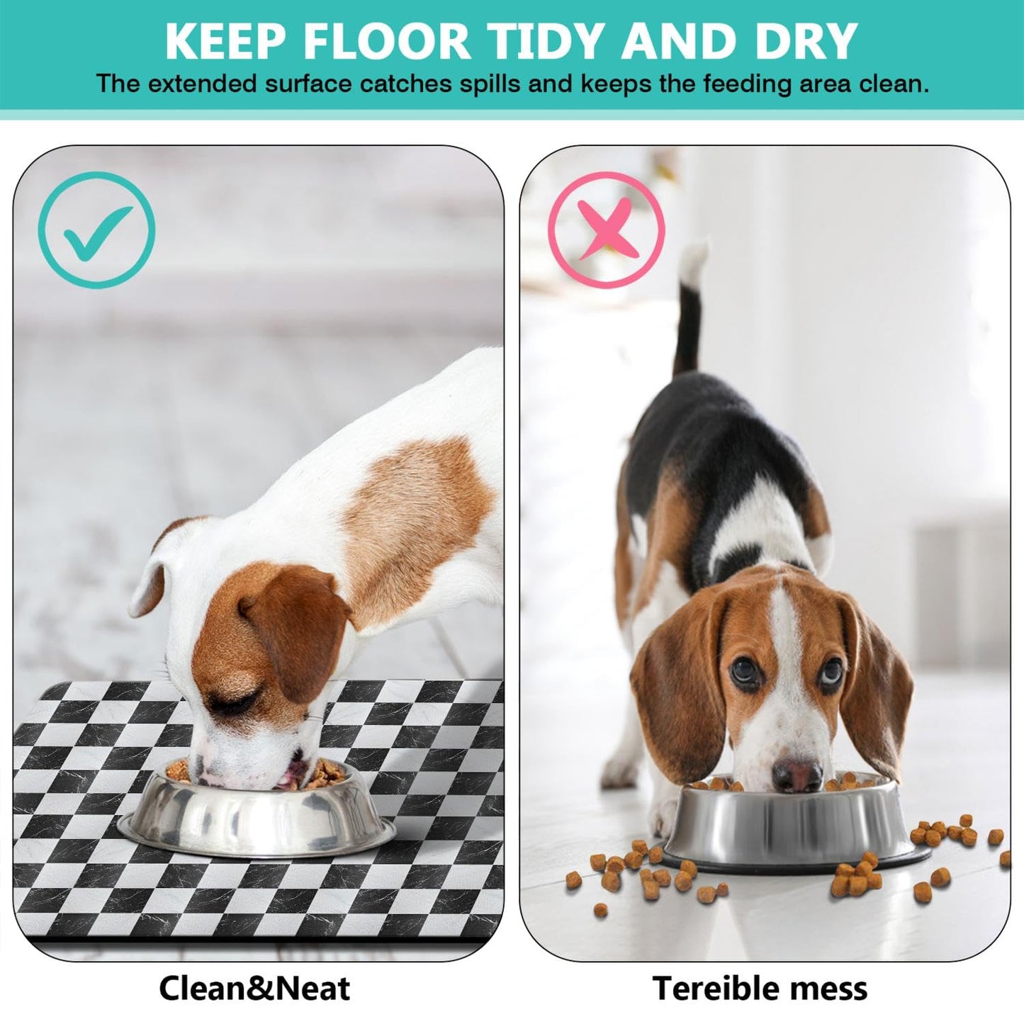 Dog Food & Water Mat, Pet Feeding Mats for Floor Non-Slip Waterproof, Super Absorbent Cat Bowl Easy to Clean Eco-Friendly Durable Pet Placemat