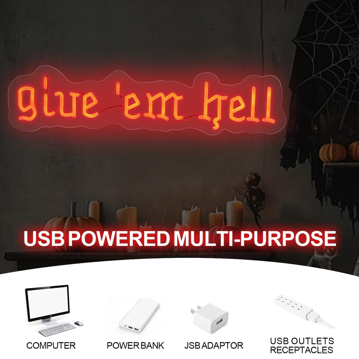 Give Em Hell Neon Sign,Trendy Neon Wall Decor, Dorm Apartment Theme, Funny Girl Power Sign, Gothic Home Decor for Man Cave, Bar,Game Room,Club Decor,Living Room Birthday Party