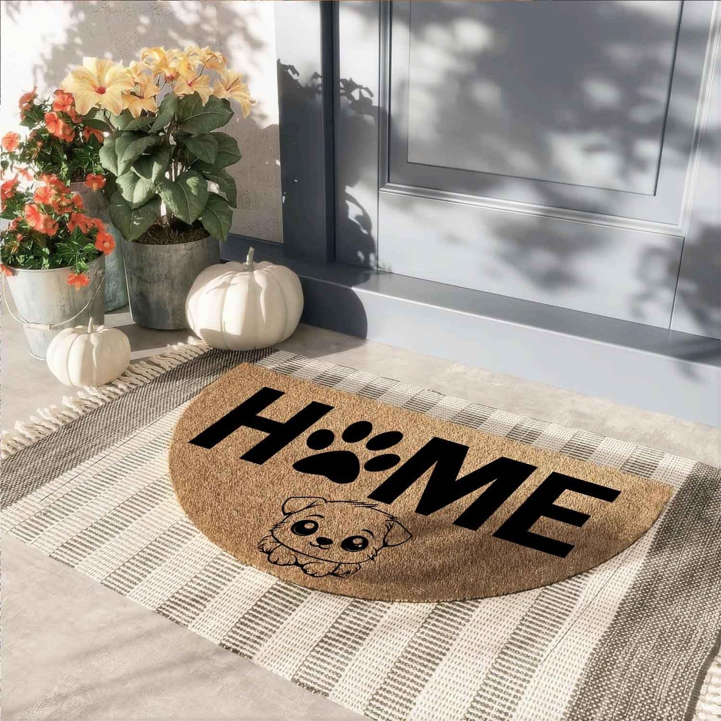 Funny Half Round Door Mat Half Circle Front Door Mat Entryway Outdoor Mat with Heavy Duty Anti-Slip Backing Front Porch Welcome Mats 29.5 x 17 inch (Home Cute Dog)