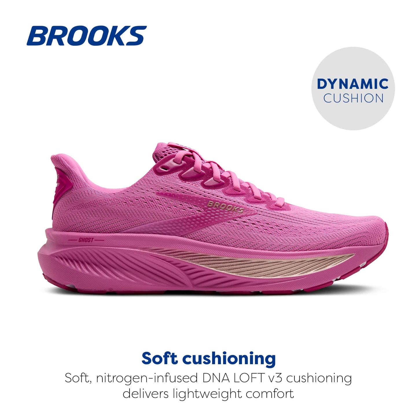 Brooks Women’s Ghost 17 Neutral Running Shoe - Pink/Fuchsia/Gold - 10 Medium