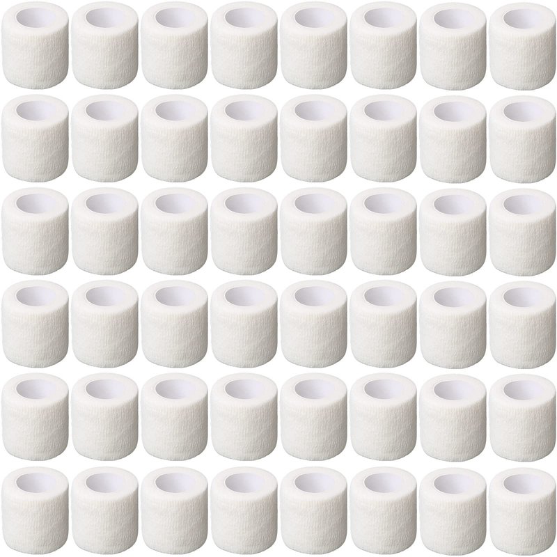Treela 64 Pack 2" x 5 Yards Self Adhesive Cohesive Bandage Wraps, Elastic Breathable Athletic Tape, Flexible Self Adherent Bandage Rolls for Wrist, Ankle, Fingers, Sports & Pets (White)