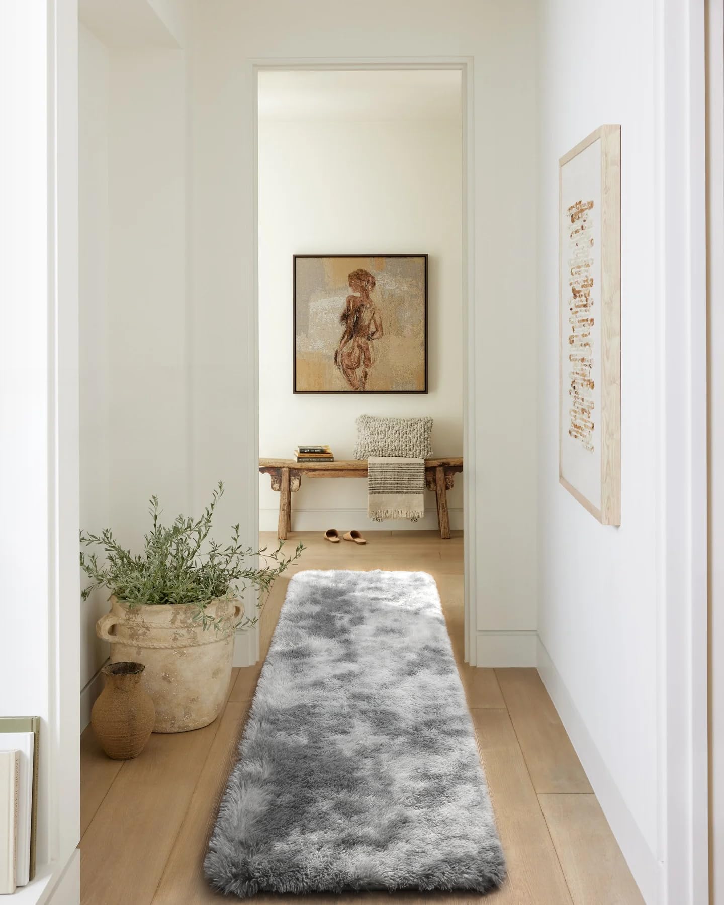 ONASAR 2x6 Runner Rugs for Bedroom Living Room, Fluffy Tie-Dyed Light Grey Bedside Hallway Throw Area Rug, Ultra Soft Plush Furry Floor Carpet Mat for Nursery Kids Dorm Closet Home Decor