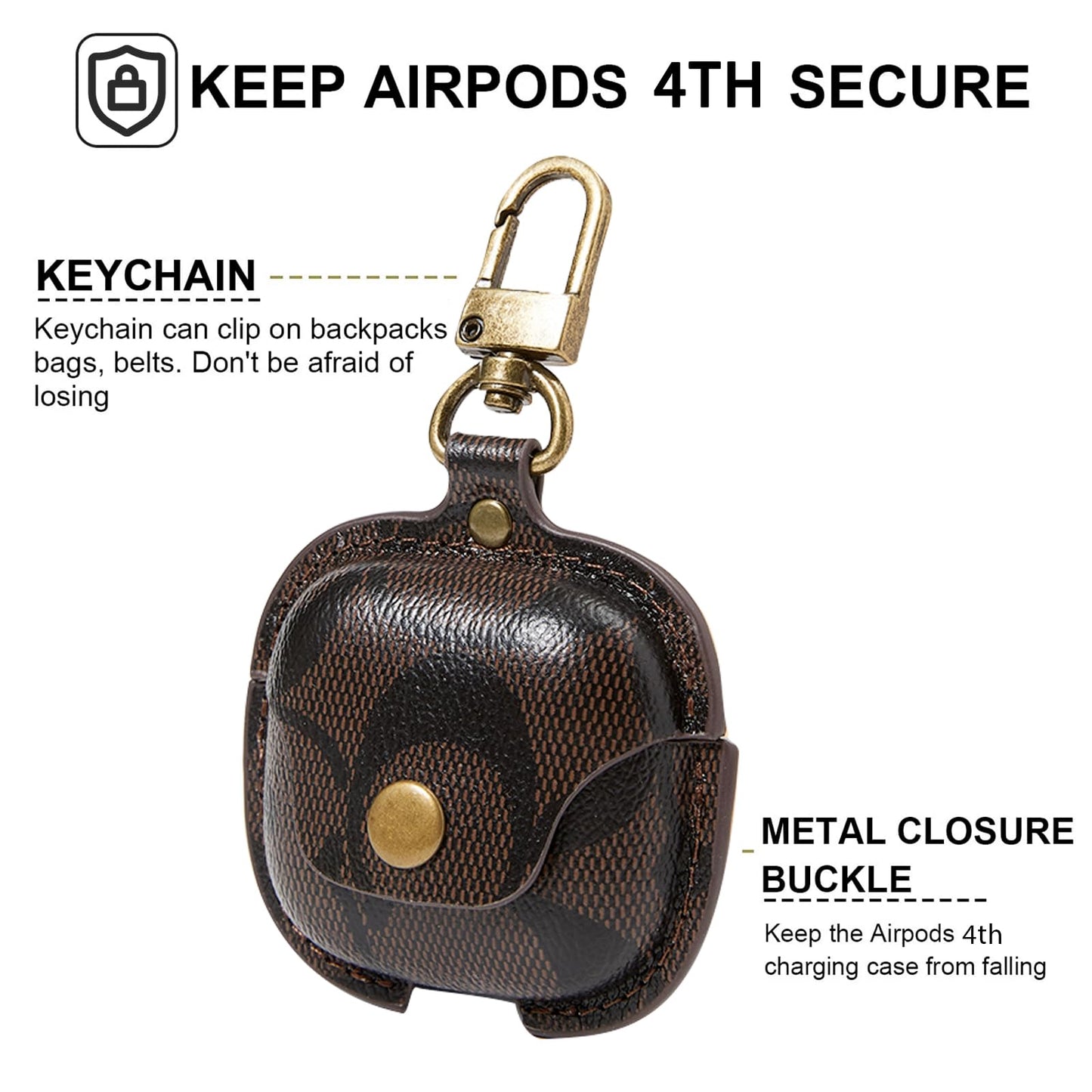 for AirPods 4 Case Cover 2024, Leather Full-Body Protective Case for AirPods 4th Generation Wireless Charging Case for Women Men with Keychain-Coffee