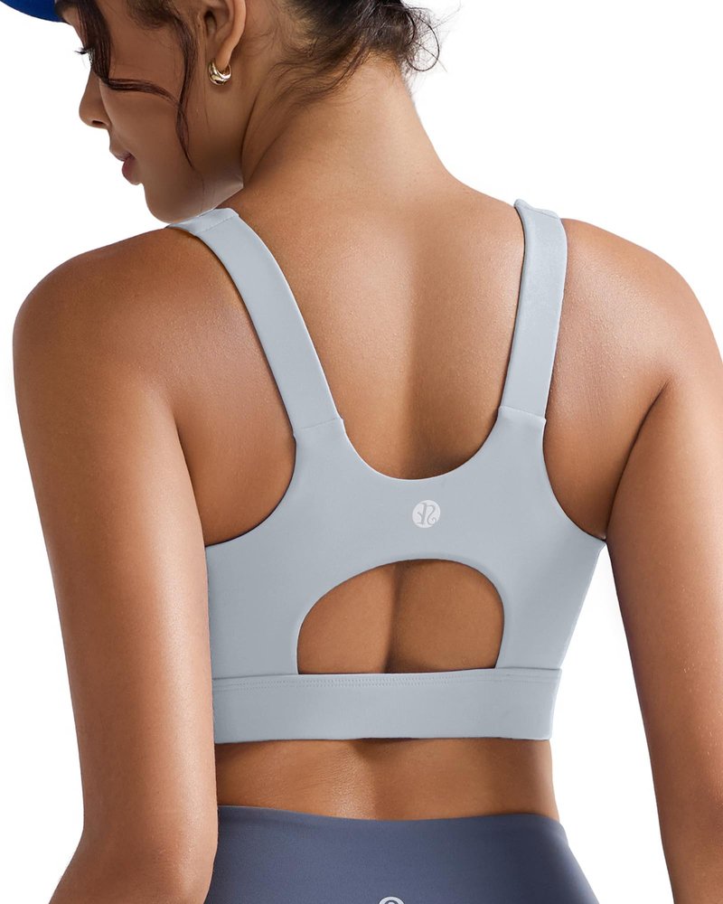 RUNNING GIRL Sports Bras for Women,Scoop Neck Racerback Grey Sports Bra Padded Medium Support Workout Yoga Bra(WX3139 ICY Grey M)