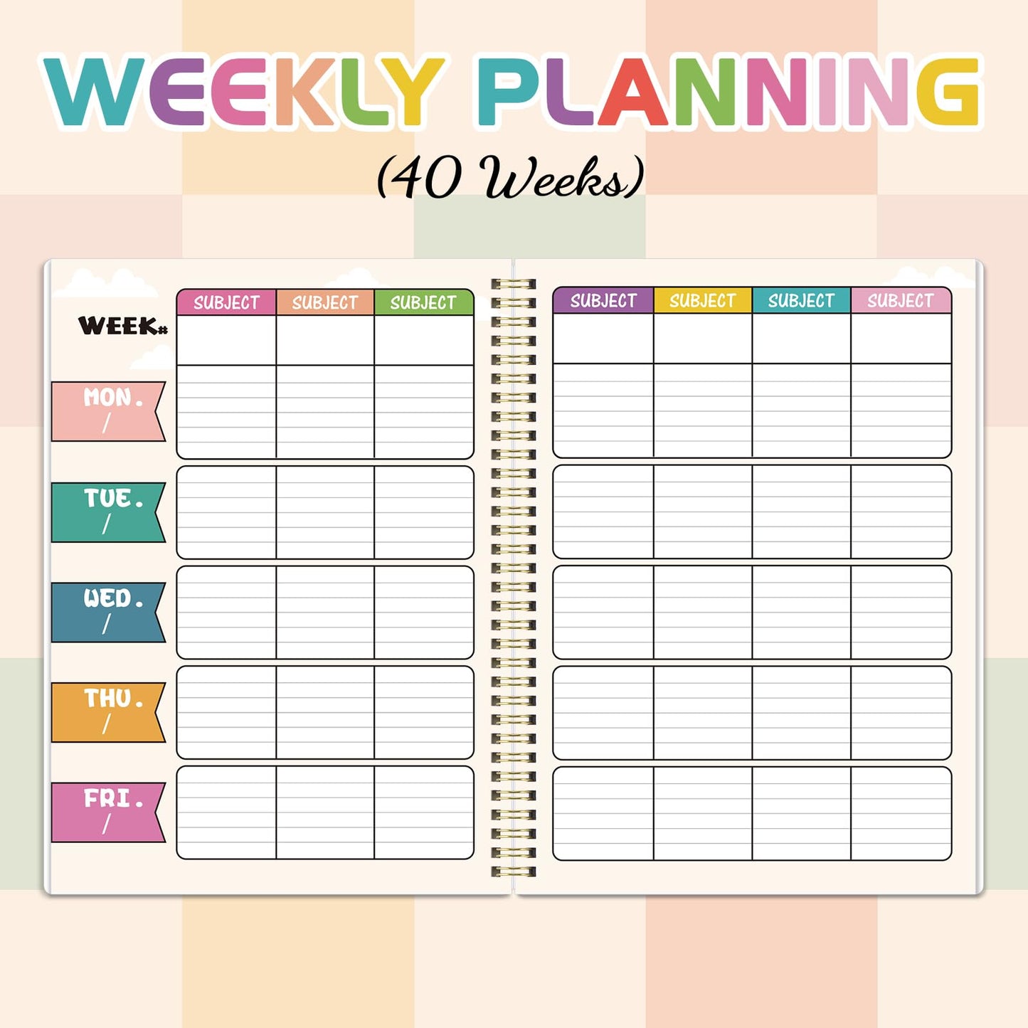 Teacher Planner - Undated Teacher Planner, 8.5" x 11", Lesson Plan Book With Stickers, Class Schedule, Weekly Calendar, Great for School