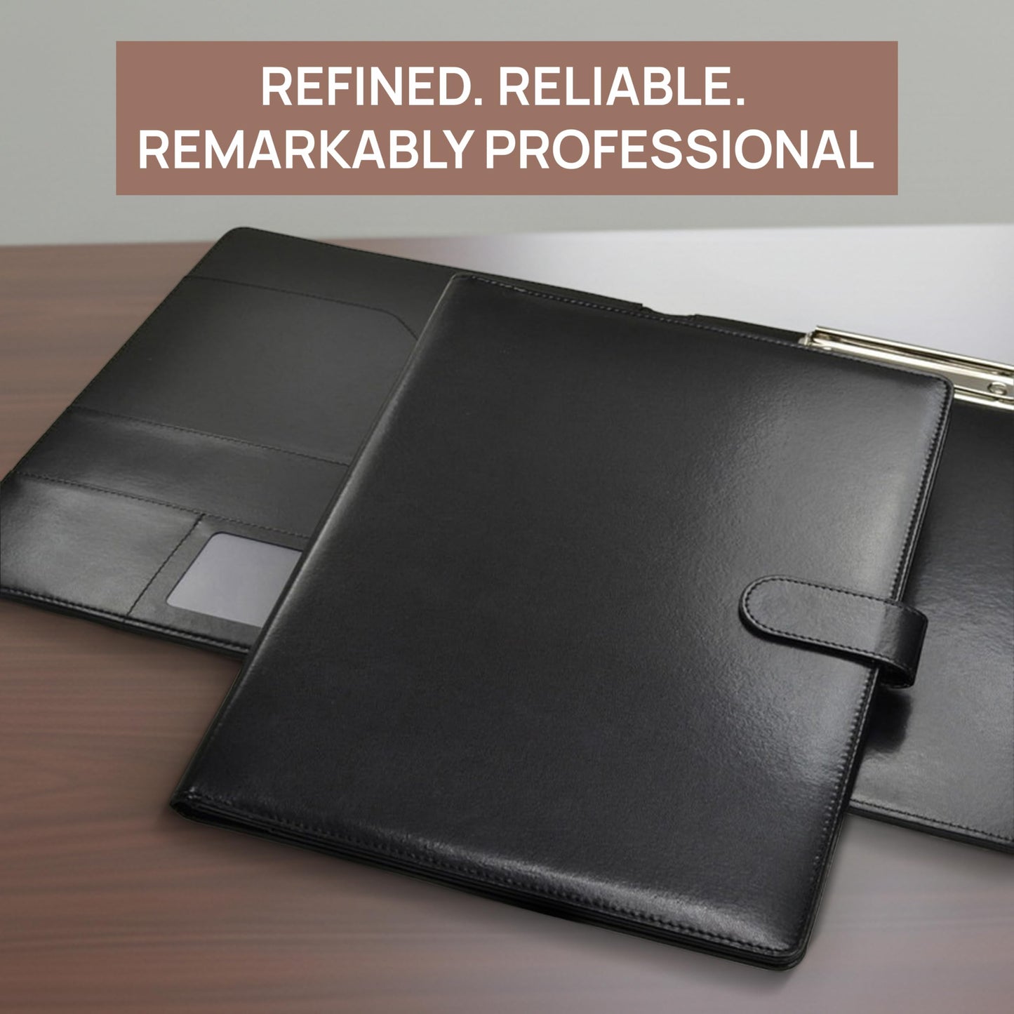 Professional Padfolio with Notepad Included | Faux Leather Portfolio Folder with Clipboard, Resume Folder, Legal Pad Holder, Business Card Holder | A4 Letter Size | Black