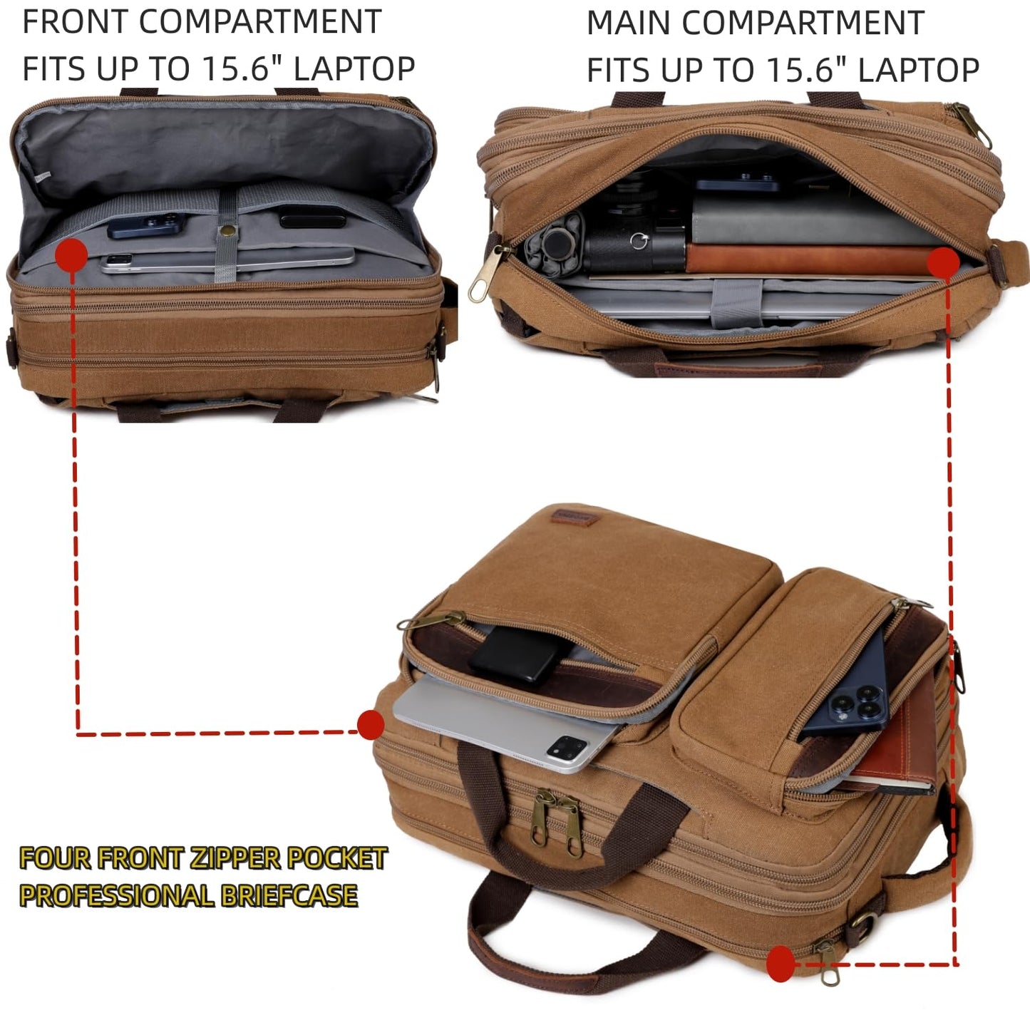Baosha Real Leather Canvas Laptop Backpack Briefcase Hybrid 15.6 Inch Laptop Travel Backpack College Backpack for Men BC-04 (Brown)
