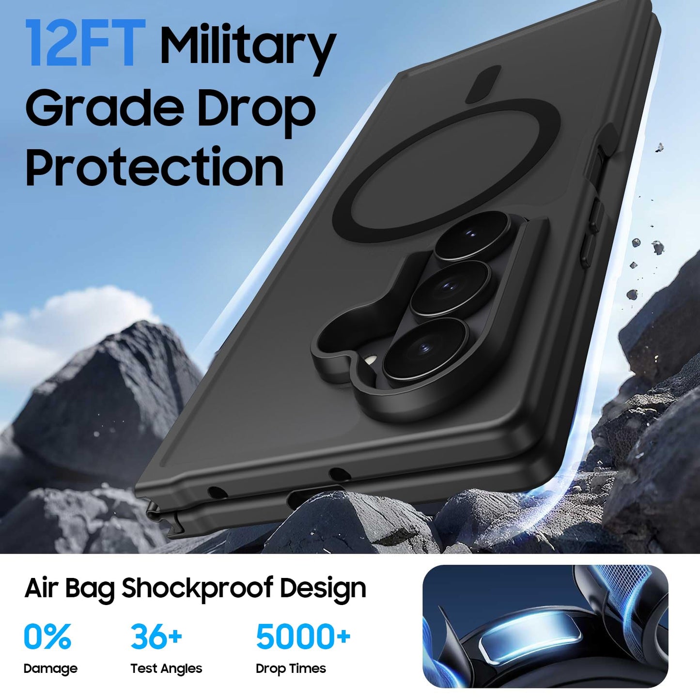 Ntwinro Magnetic for Samsung Galaxy Z Fold 7 Case, Detachable Magnetic Wallet with Card Holder, [Fit for MagSafe] Military-Grade Shockproof Translucent Matte Anti-Scratch Phone Case, Black