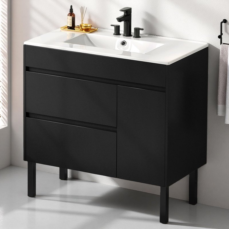 DWVO 36 Inch Bathroom Vanity with Sink, Bathroom Vanity Cabinet, Modern Bathroom Storge Vanity Includes Adjustable Legs, Soft Closing Door, 2 Drawers & Drain