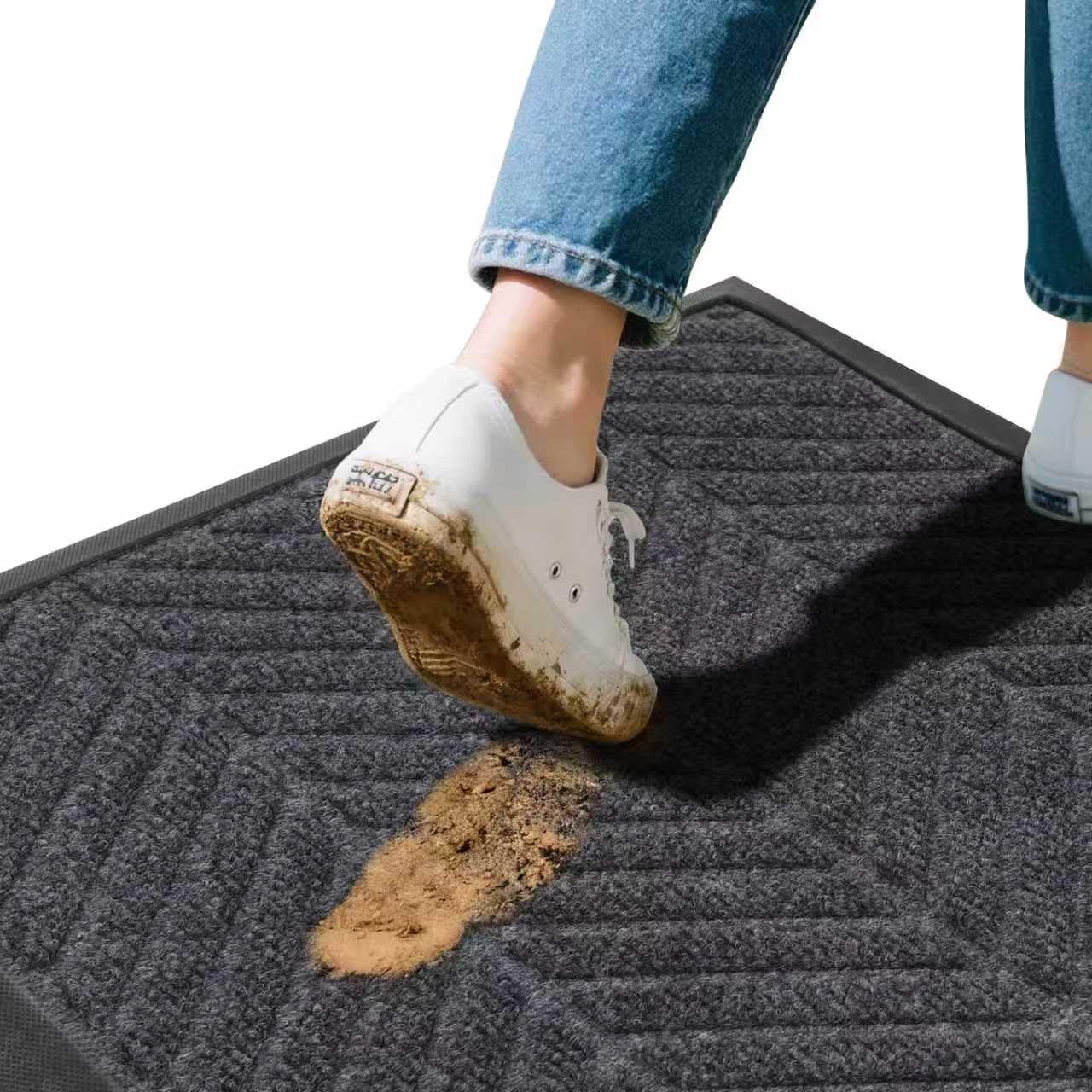 CATSH Non Slip Door Mat 29.5x17 Inch, Grey Chevron Dirt Trapping Entrance Mat, Rubber Low Profile Washable Indoor Outdoor Doormat for Entryway Garage Patio, Absorbent Stain Resistant Front Door Mat