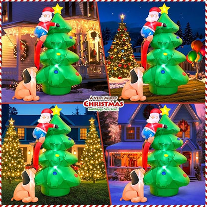KOOY 6FT Christmas Inflatables Outdoor Decorations Santa and The Dog, Blow up Yard Decorations with LED Light Up for Xmas,Outdoor Christmas Decorations for Yard Holiday Party Garden Lawn Décor