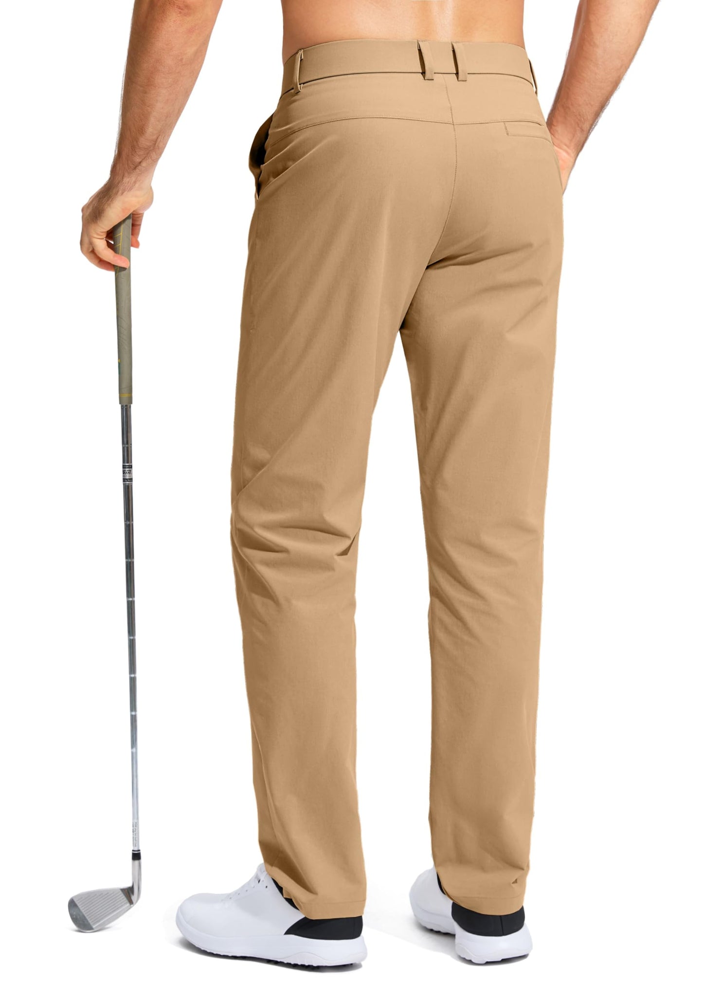 Pudolla Men's Golf Pants Work Dress Comfy Pants Casual Slacks Trousers with Pockets(Dark Khaki 42Wx32L)