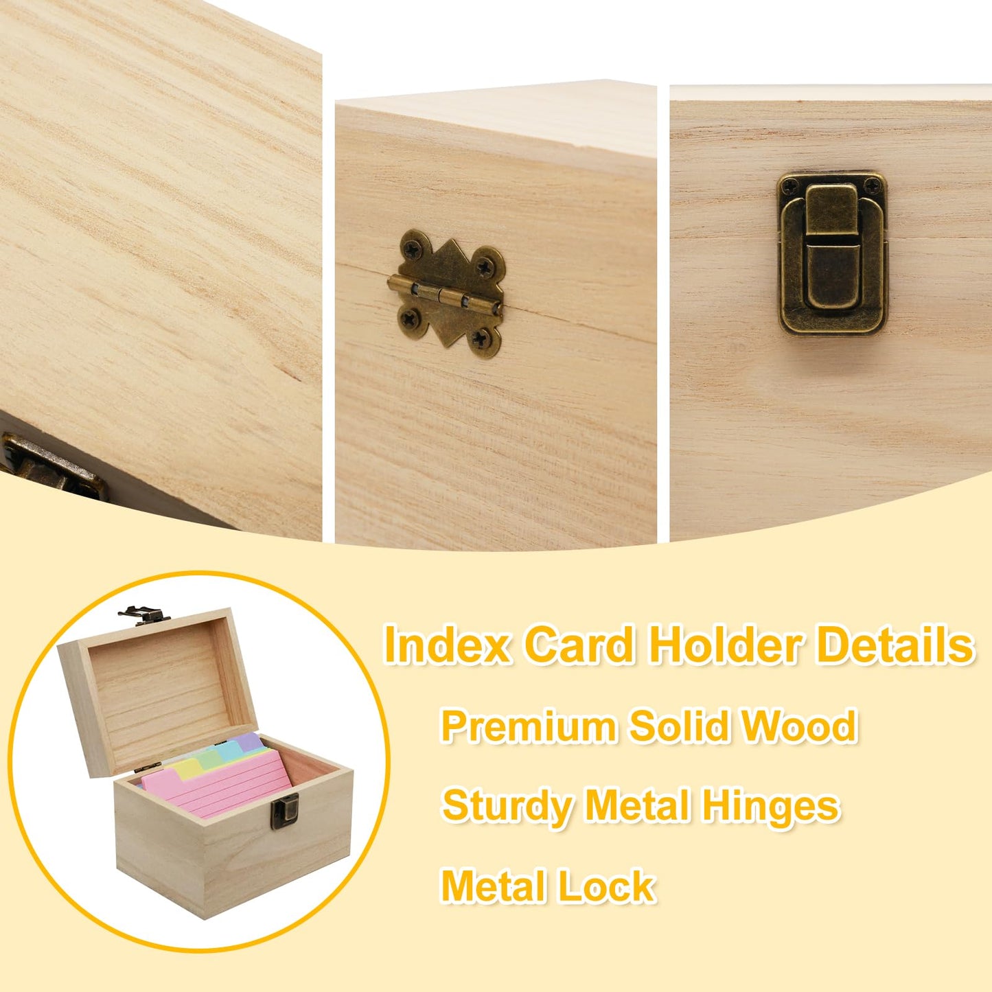 DSYIL Index Card Holder Box 3x5, Wooden Card Box with 100 Dividers, Recipe Cards Case, Business Card Organizer for Flash Card, Notecards and Study Cards, 2 Pack