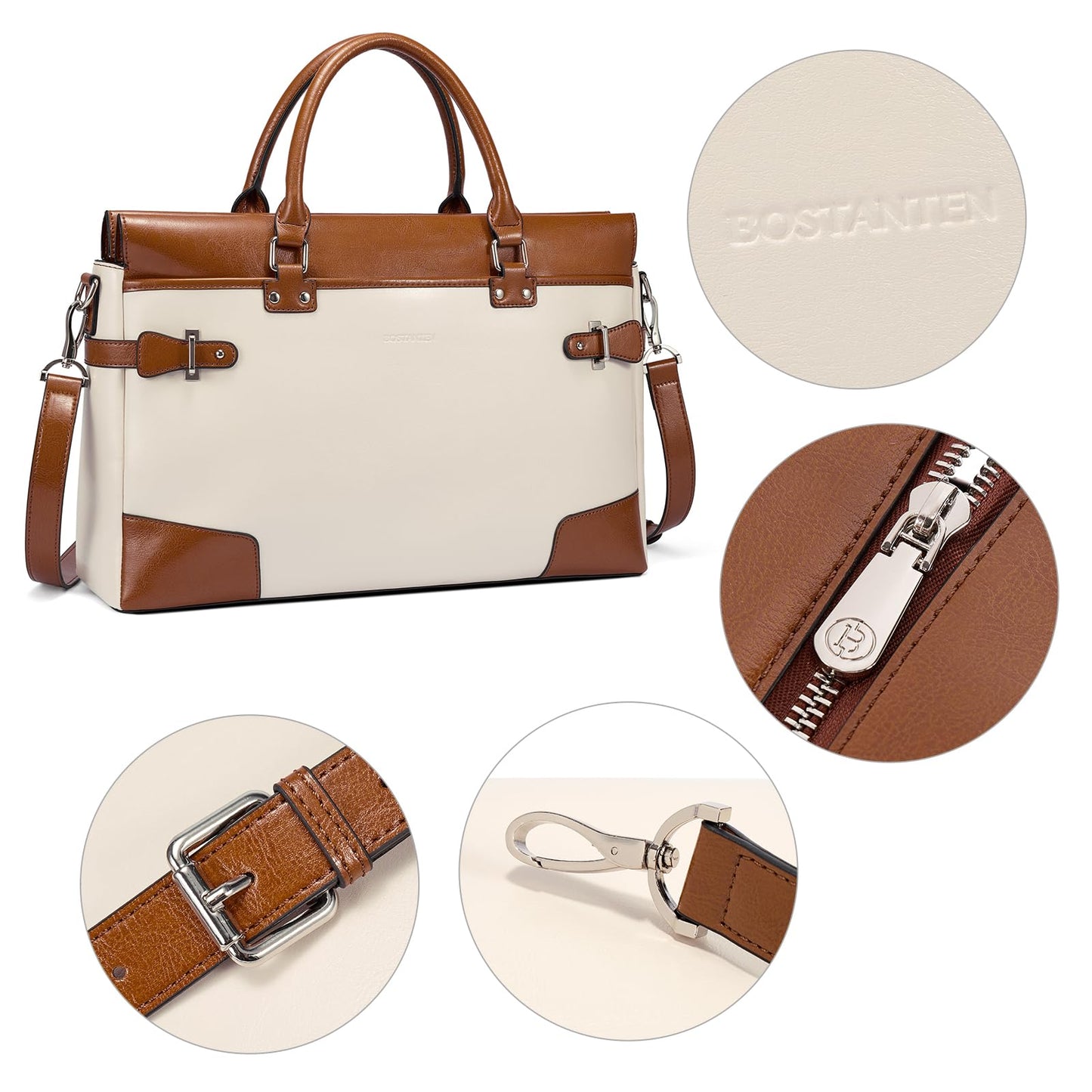 BOSTANTEN Briefcase for Women Leather Laptop Bag 15.6 inch Computer Messenger Office Business Work Tote