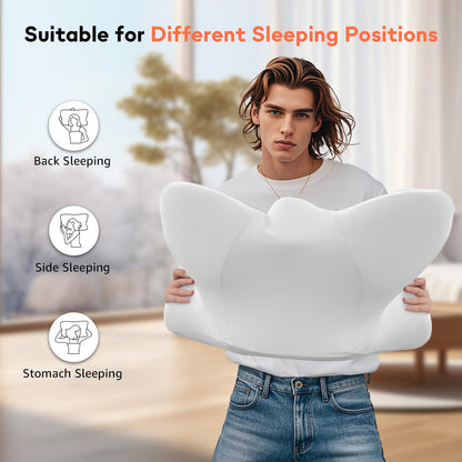 Dual-Height Cervical Neck Pillow for Pain Relief, Memory Foam Pillows with Cooling Tech -3D Ergonomic Support, Cooling Cover, for Side/Back/Stomach Sleeper Pillow, Minimalist Style - Gray,White