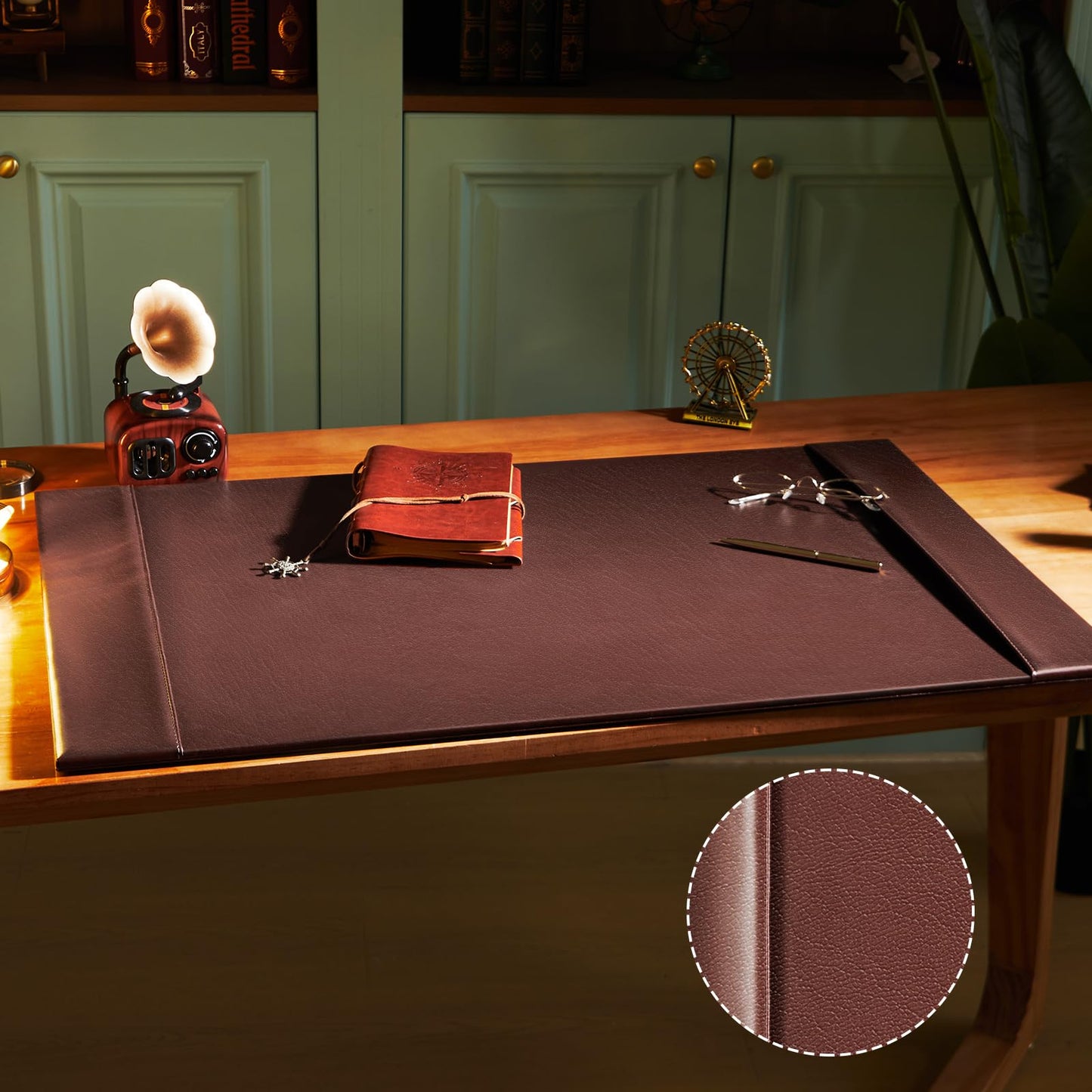 Saysurey 30 x 18 Inch Leather Desk Pad Protector with Side Rails, Executive Office Desk Mat for Home Workspace, Writing Surface, Mouse & Keyboard Pad, Elegant Gift for Men Dad Husband (Brown)
