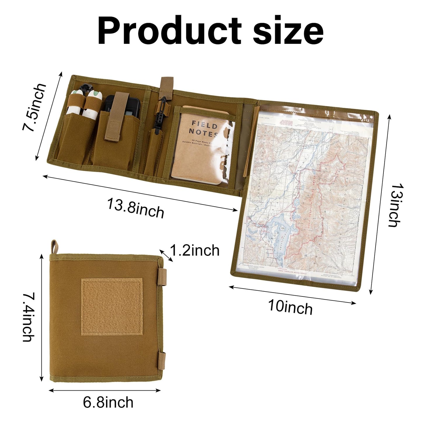 Map Case with Waterproof, Multifunctional Tactical Pouch with 13 x 10 Inch Clear Window for Reading Map While Outdoors or Hiking, 1000D Oxford + Waterproof TPU