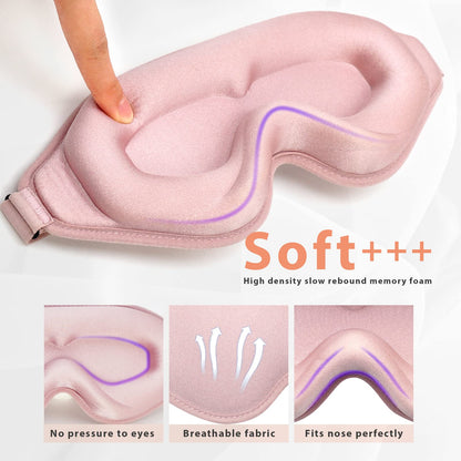 3D Contoured Sleep Mask for Women Men,Effective Light Blocking Eye Mask Sleeping Soft Night Blindfold with Adjustable Strap(Pink)