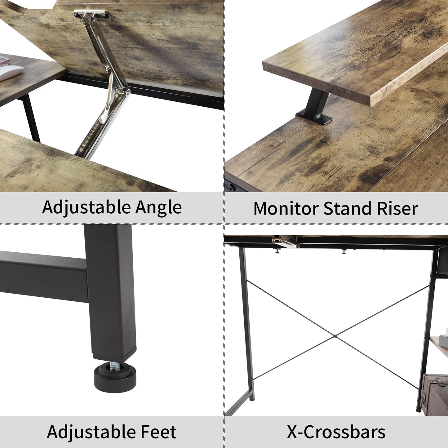 X-cosrack Drafting Table with Storage Shelves & Drawer, 43" Adjustable Art Desk with Monitor Stand for Home Office Computer, Tiltable Draft Drawing Table for Artist, Study, Writing Workstation