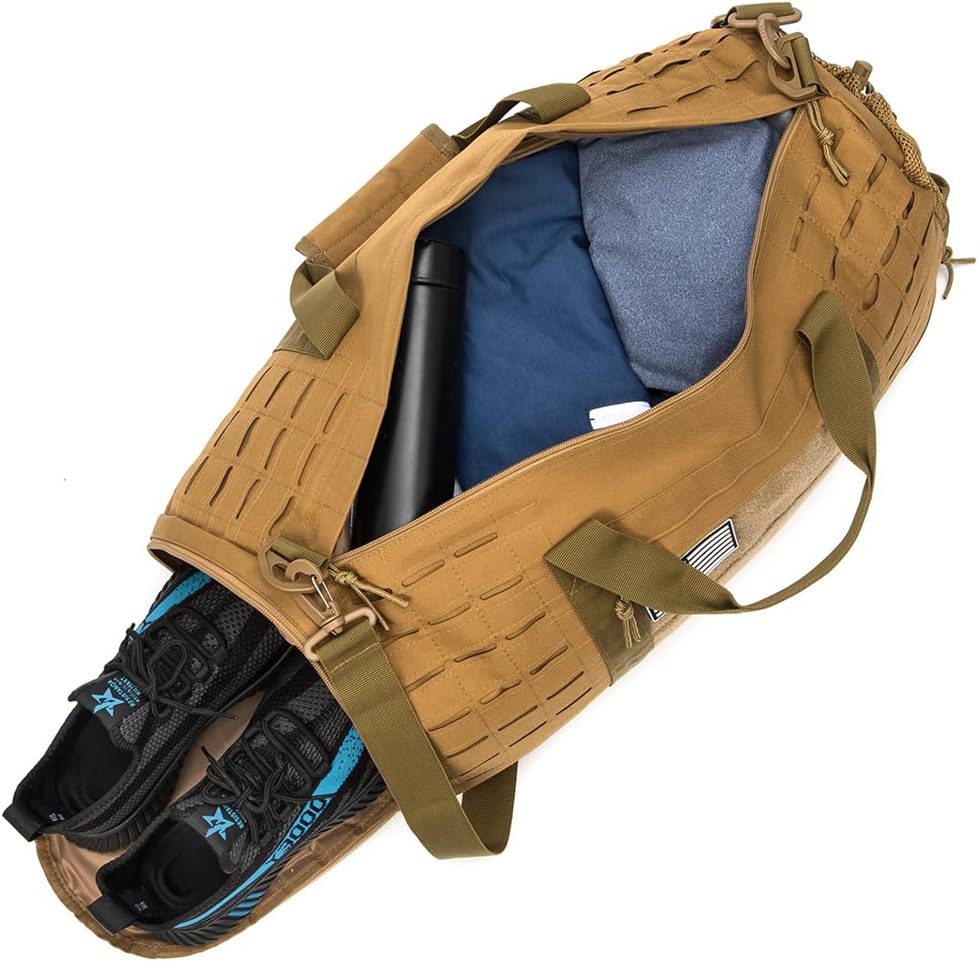 QT&QY 40L Military Tactical Duffle Bag For Men Sport Gym Fitness Tote Travel Training Workout With Shoe Compartment Basketball Football Weekender
