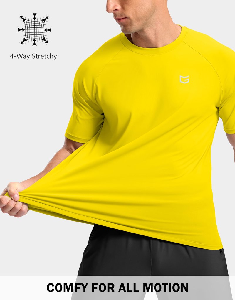 G Gradual Men's Athletic Workout T-Shirts Moisture Wicking Cooling Running Shirts Short Sleeve Performance Tee for Gym Tennis(Yellow,L)
