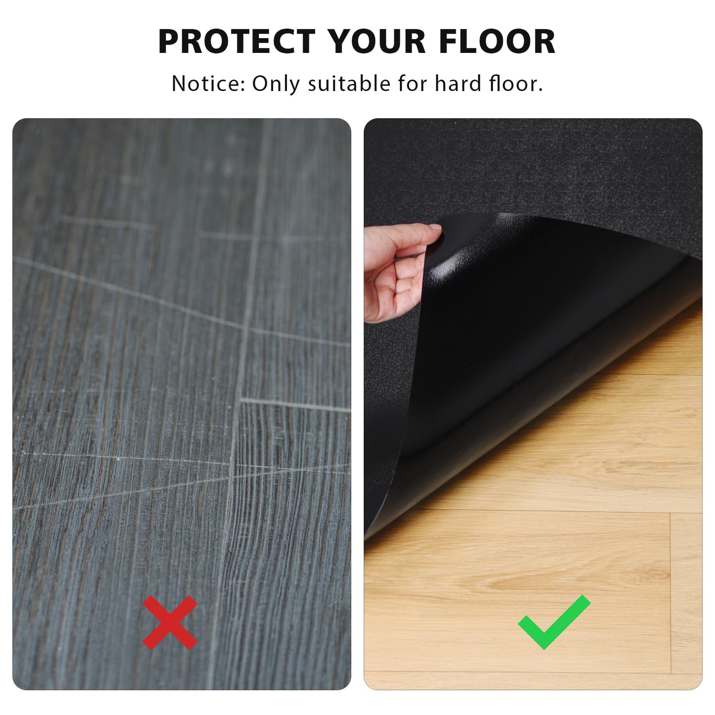 FURKIT Vinyl Floor Mat for Home, Black Waterproof Area Mat for Under Dining Room Table, Sturdy Plastic Rug Protector for Kitchen, Living Room, Yard, Garage (3'×5')