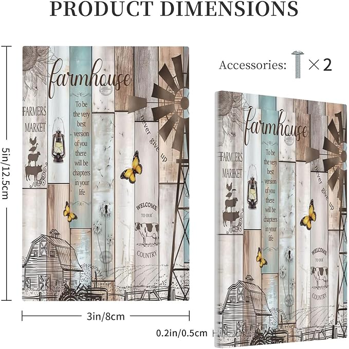 Rustic Western Farmhouse Windmill 1 Gang Decorative light switch plate Cover Vintage Barn Wooden Plank Inspirational Quote Blank Wall Plate No Device Switchplate Electrical Faceplate