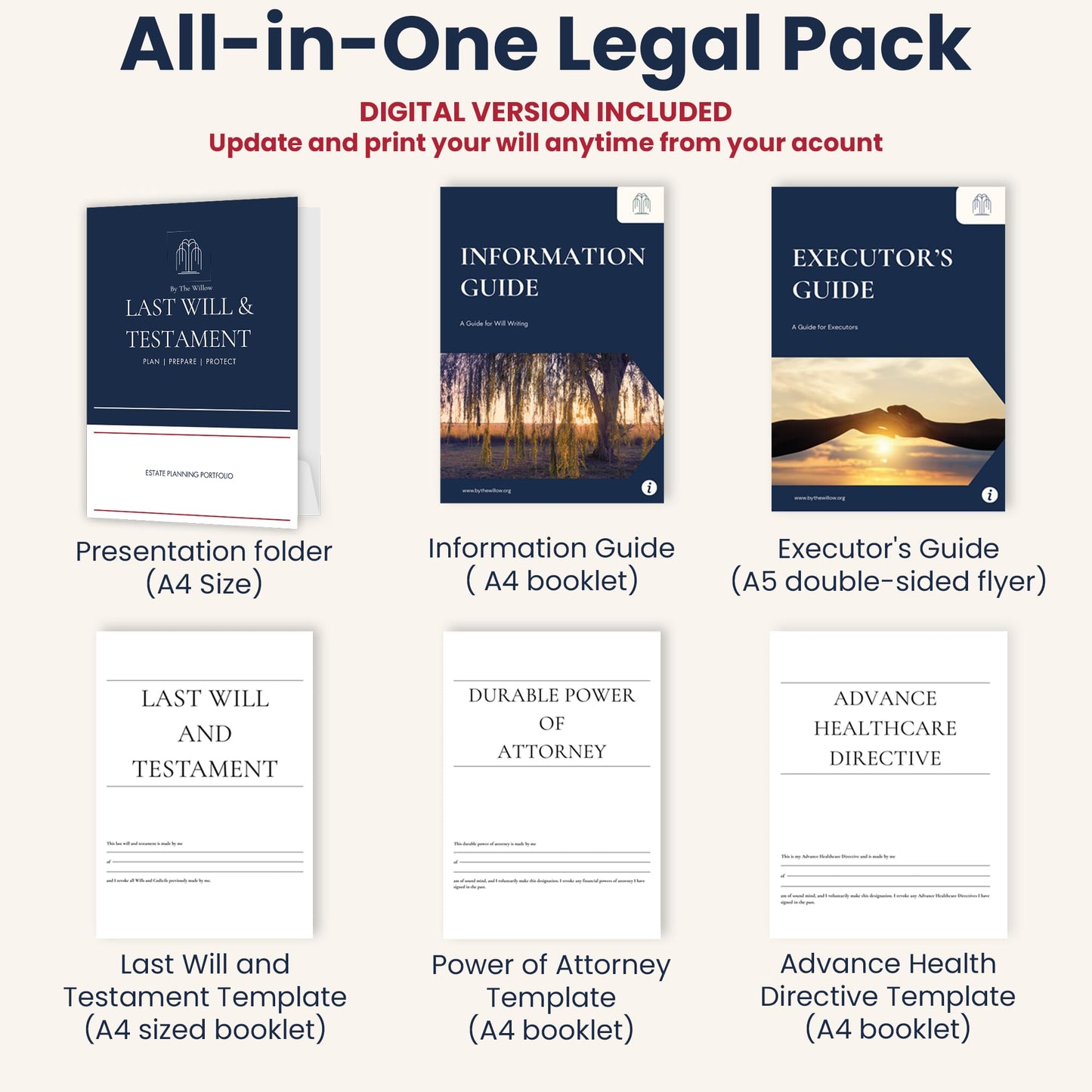 By The Willow Estate Planning Kit – Last Will and Testament Kit, Living Will, Durable Power of Attorney & Medical Directive - Attorney Approved Forms, Valid in 50 States
